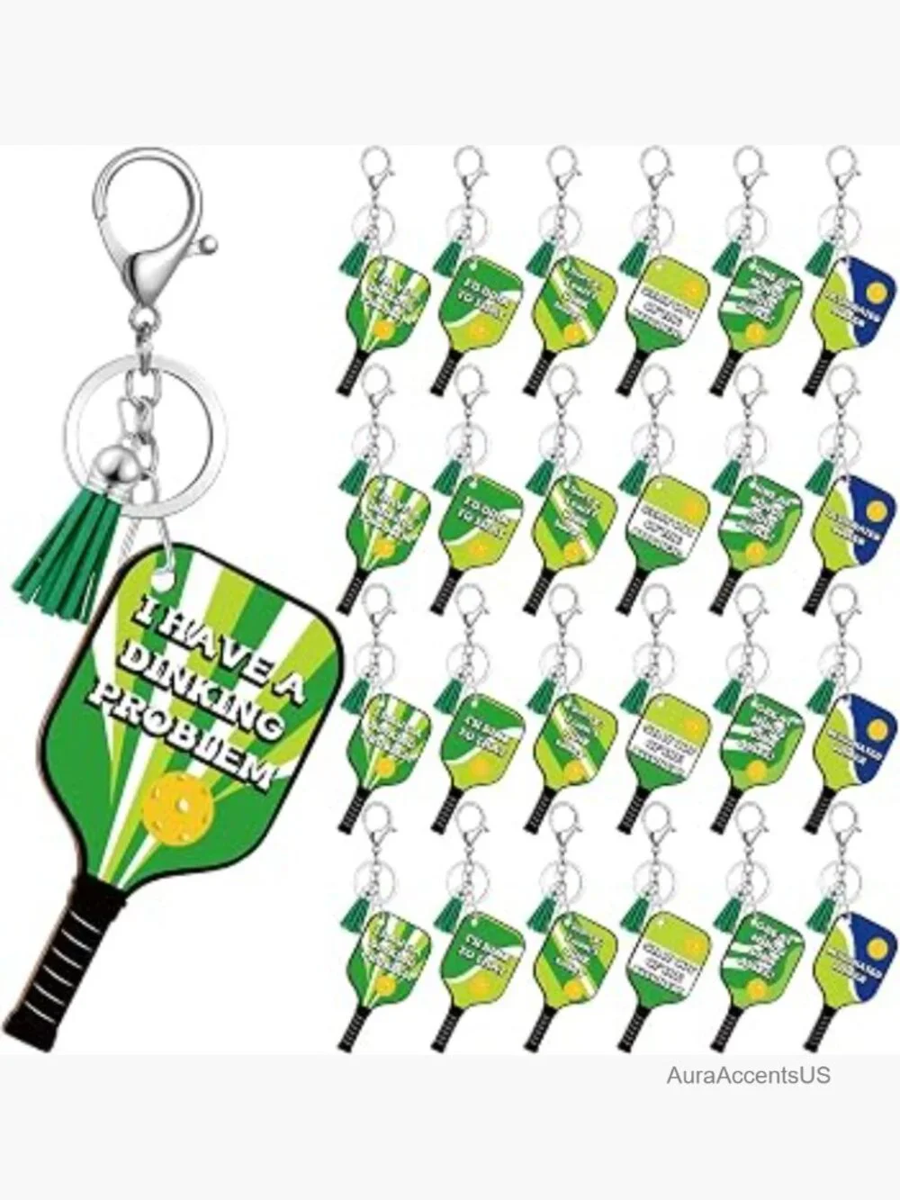 24 Pack Dinkball Keychains Inspirational Wooden Sports Gifts for Team Party